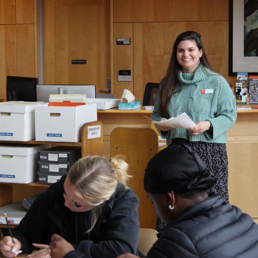 Natalia Fernández and two ED 219 students
