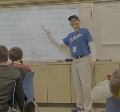 Juan Olazaran teaching in his classroom